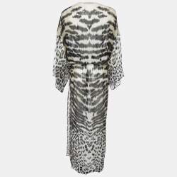 Pre Owned Roberto Cavalli Black Animal Print Silk Maxi Kaftan M