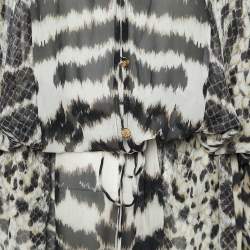 Pre Owned Roberto Cavalli Black Animal Print Silk Maxi Kaftan M