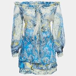 Pre Owned Roberto Cavalli Multicolor Print Silk Top Skirt Set S