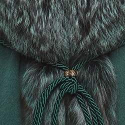 Pre Owned Roberto Cavalli Green Wool/Fox Fur Belted Long Coat S