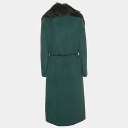 Pre Owned Roberto Cavalli Green Wool/Fox Fur Belted Long Coat S