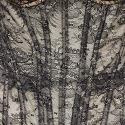 Pre Owned Roberto Cavalli Black/Beige Sheer Victorian Lace Padded Corset Bodysuit XL