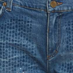 Pre Owned Roberto Cavalli Blue Textured Denim Wide Leg Jeans L Waist 31"