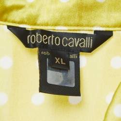 Pre Owned Roberto Cavalli Yellow Dotted Satin Silk Buttoned Shirt XL