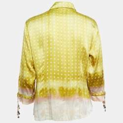 Pre Owned Roberto Cavalli Yellow Dotted Satin Silk Buttoned Shirt XL