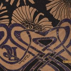 Pre Owned Roberto Cavalli Brown Floral Print Knit Mink Fur Trimmed Top M