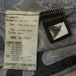 Pre Owned Roberto Cavalli Brown Floral Print Knit Mink Fur Trimmed Top M