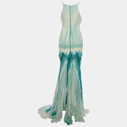 Pre Owned Roberto Cavalli Blue Printed Silk Asymmetric Aqua Dress L