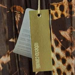 Pre Owned Roberto Cavalli Brown Animal Print Silk Ruffled Mini Dress L