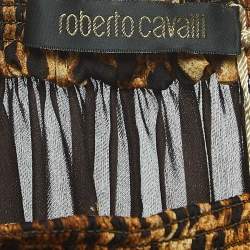 Pre Owned Roberto Cavalli Brown Animal Print Silk Ruffled Mini Dress L