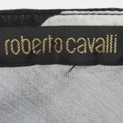 Pre Owned Roberto Cavalli Black Giraffe Print Silk Tasseled One-Shoulder Dress L