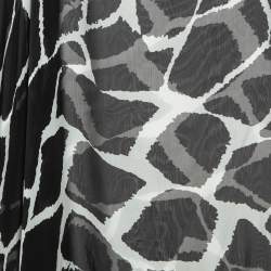 Pre Owned Roberto Cavalli Black Giraffe Print Silk Tasseled One-Shoulder Dress L