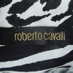 Pre Owned Roberto Cavalli Black/White Ostrich Feather Trimmed Silk Midi Wrap Dress M