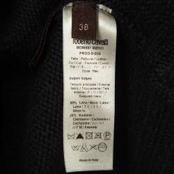 Pre Owned Roberto Cavalli Grey Fox Fur Trimmed Wool Blend Embellished Cardigan S