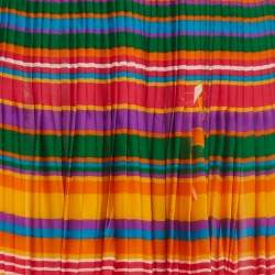 Pre Owned Roberto Cavalli Multicolor Striped Silk Top Stitched Pleats Maxi Skirt M