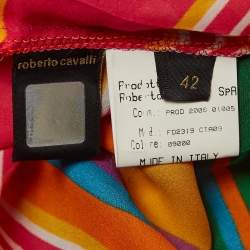 Pre Owned Roberto Cavalli Multicolor Striped Silk Top Stitched Pleats Maxi Skirt M