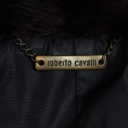 Pre Owned Roberto Cavalli Black Leather Trim Fur and Synthetic Belted Mid Length Coat S