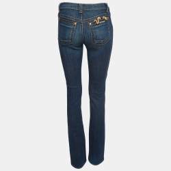 Pre Owned Roberto Cavalli Blue Washed Denim Snake Metal Detail Jeans S Waist 38''