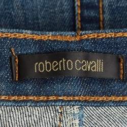 Pre Owned Roberto Cavalli Blue Washed Denim Snake Metal Detail Jeans S Waist 38''