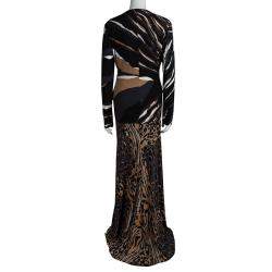 Pre Owned Roberto Cavalli Multicolor Animal Printed Knit Top and Maxi Skirt Set L
