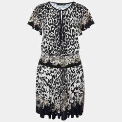 Pre Owned Roberto Cavalli Black Animal Print Jersey Knee-Length Dress M