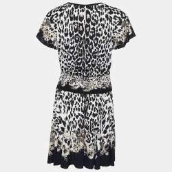 Pre Owned Roberto Cavalli Black Animal Print Jersey Knee-Length Dress M