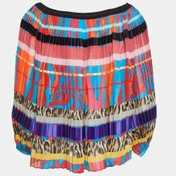 Pre Owned Roberto Cavalli Multicolor Printed Crepe Pleated Blouse S