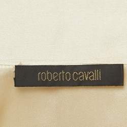 Pre Owned Roberto Cavalli Cream Satin Silk Tie-Up Collar Blouse S