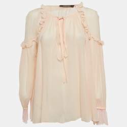Pre Owned Roberto Cavalli Light Pink Silk Ruffled Long Sleeve Blouse M