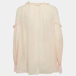 Pre Owned Roberto Cavalli Light Pink Silk Ruffled Long Sleeve Blouse M