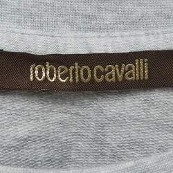 Pre Owned Roberto Cavalli Grey Logo Print Cotton Crew Neck Sweatshirt L