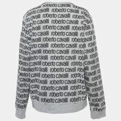 Pre Owned Roberto Cavalli Grey Logo Print Cotton Crew Neck Sweatshirt L