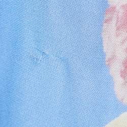 Pre Owned Roberto Cavalli Blue Floral Print Knit Off-The-Shoulder Top M