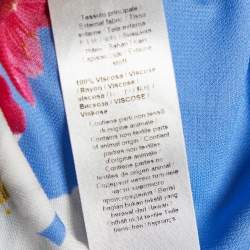 Pre Owned Roberto Cavalli Blue Floral Print Knit Off-The-Shoulder Top M