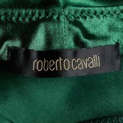 Pre Owned Roberto Cavalli Green Silk Satin Asymmetric Hem Skirt M