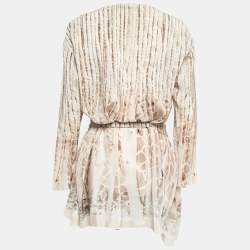 مملوكة مسبقًا Roberto Cavalli Grey Sequin Print Silk Tie-Up Dress M