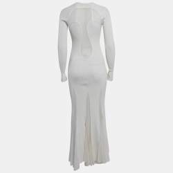 Pre Owned Roberto Cavalli White Mesh Panelled Rib Knit Flared Maxi Dress S
