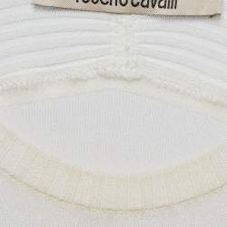 Pre Owned Roberto Cavalli White Mesh Panelled Rib Knit Flared Maxi Dress S