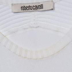 Pre Owned Roberto Cavalli White Mesh Panelled Rib Knit Flared Maxi Dress S