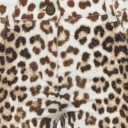 مملوكة مسبقًا Roberto Cavalli Brown Leopard Print Cotton Beads embroidered Flared Jeans S Waist 29''