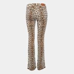 مملوكة مسبقًا Roberto Cavalli Brown Leopard Print Cotton Beads embroidered Flared Jeans S Waist 29''