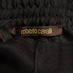 Pre Owned Roberto Cavalli Black Silk Trimmed Wool Elasticated Waist Joggers S