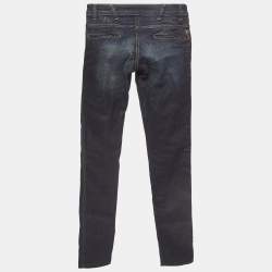 Pre Owned Roberto Cavalli Navy Blue Faded Denim Lace-Ip Detail Jeans S Waist 27''