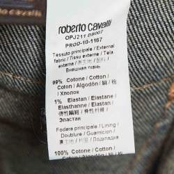 Pre Owned Roberto Cavalli Navy Blue Faded Denim Lace-Ip Detail Jeans S Waist 27''