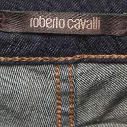 Pre Owned Roberto Cavalli Navy Blue Faded Denim Lace-Ip Detail Jeans S Waist 27''