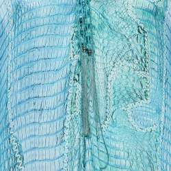 Roberto Cavalli Blue Snake Print Silk Lace-Up Neck Kaftan Top M