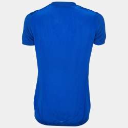 Pre Owned Roberto Cavalli Blue Silk & Cashmere Short Sleeve Jumper S