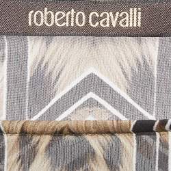 Pre Owned Roberto Cavalli Blue/Brown Printed Silk Waist Tie-Up Maxi Kaftan Dress S