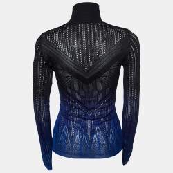 Pre Owned Roberto Cavalli Black/Blue Gradient Perforated Knit Jumper S