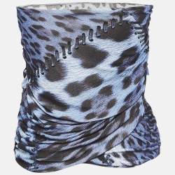 Pre Owned Roberto Cavalli Blue Leopard Print Ruched Strapless Top S